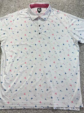 Men's FootJoy 2XL Beach Theme White Pink Golf Polo